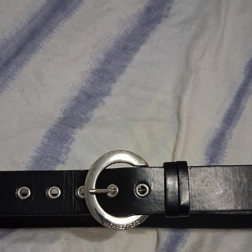 Michael Kors Black and Silver Belt with Modern Metal Accents